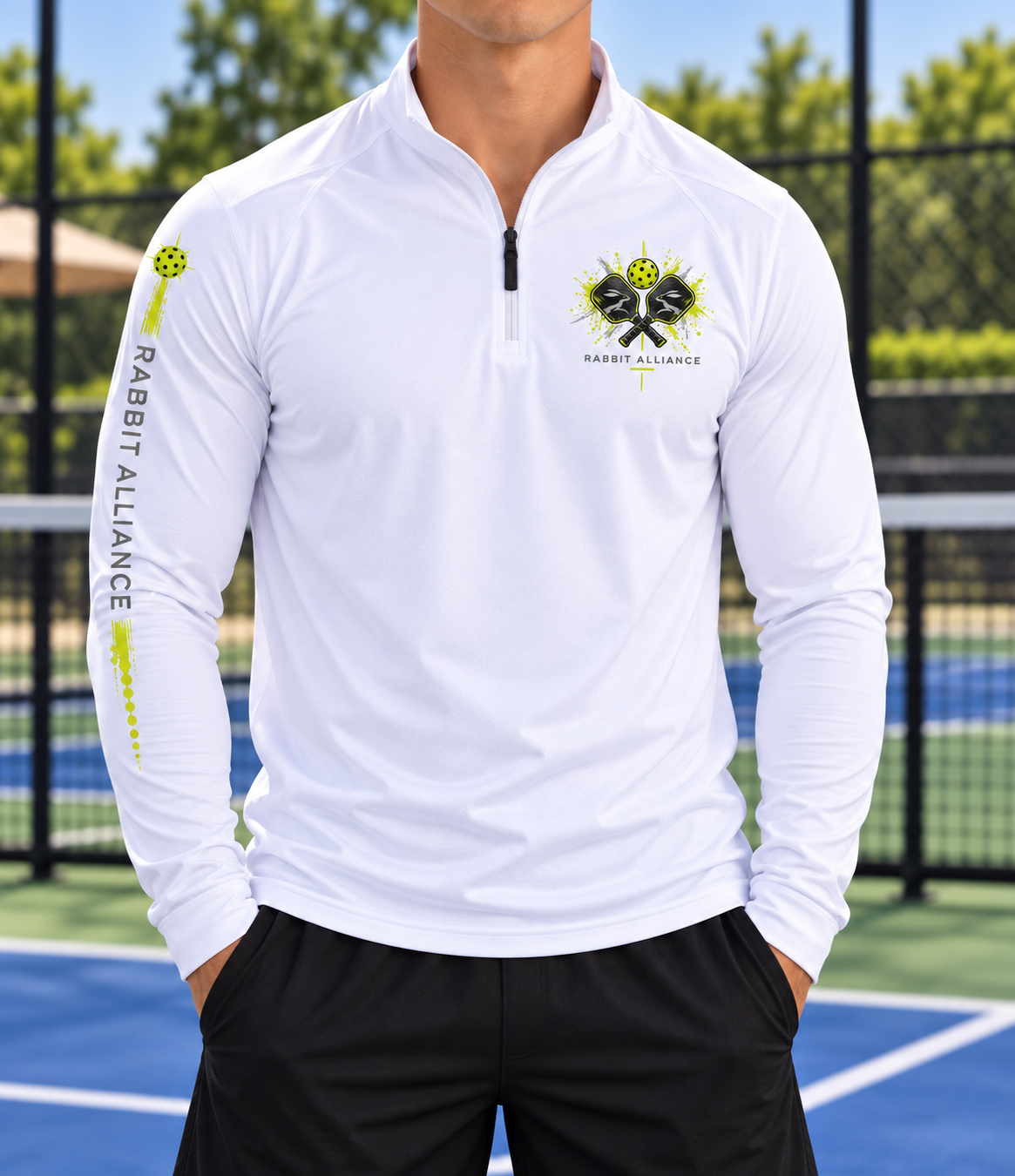 Pickleball Long Sleeve 1/4 Zip Performance Top White